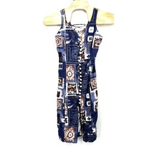 Vintage Tango Mango Flare Dress‎ Size M Womans BlueTan Button down  Sleeveless